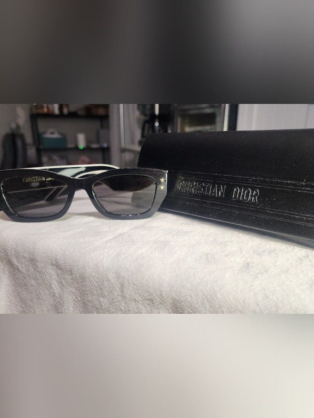 Christian Dior Black Cat-Eye Sunglasses with Star Accents